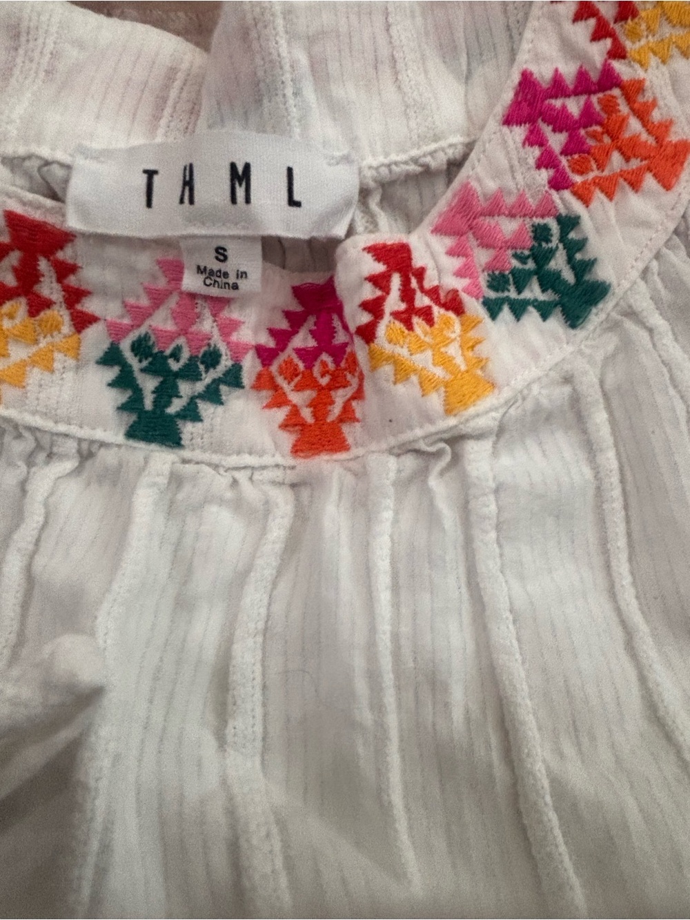 THML White Embroidered Boho Peasant Top | Floral Cotton Blouse | Size Small - Picture 4 of 7